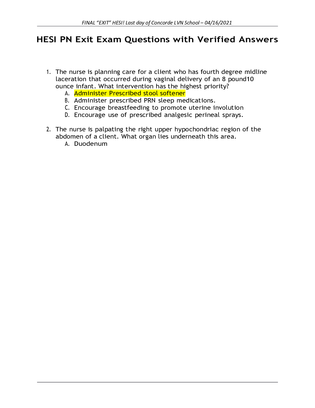 Preview image for HESI PN Exit Exam 2021 Questions with Verified Answers